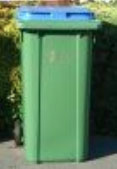 wheelie bin with blue lid